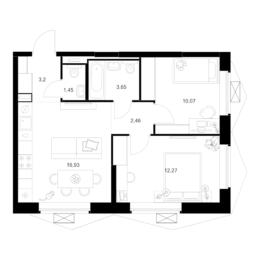 3 ккв (Евро) 50 м²