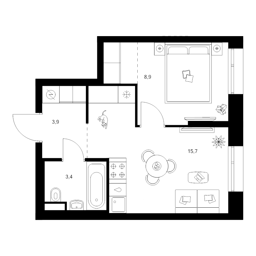 2 ккв (Евро) 33,6 м²