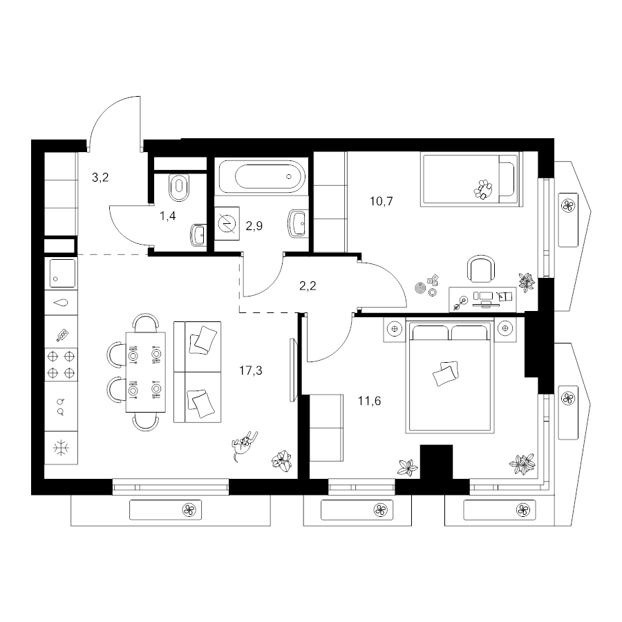 3 ккв (Евро) 49,3 м²