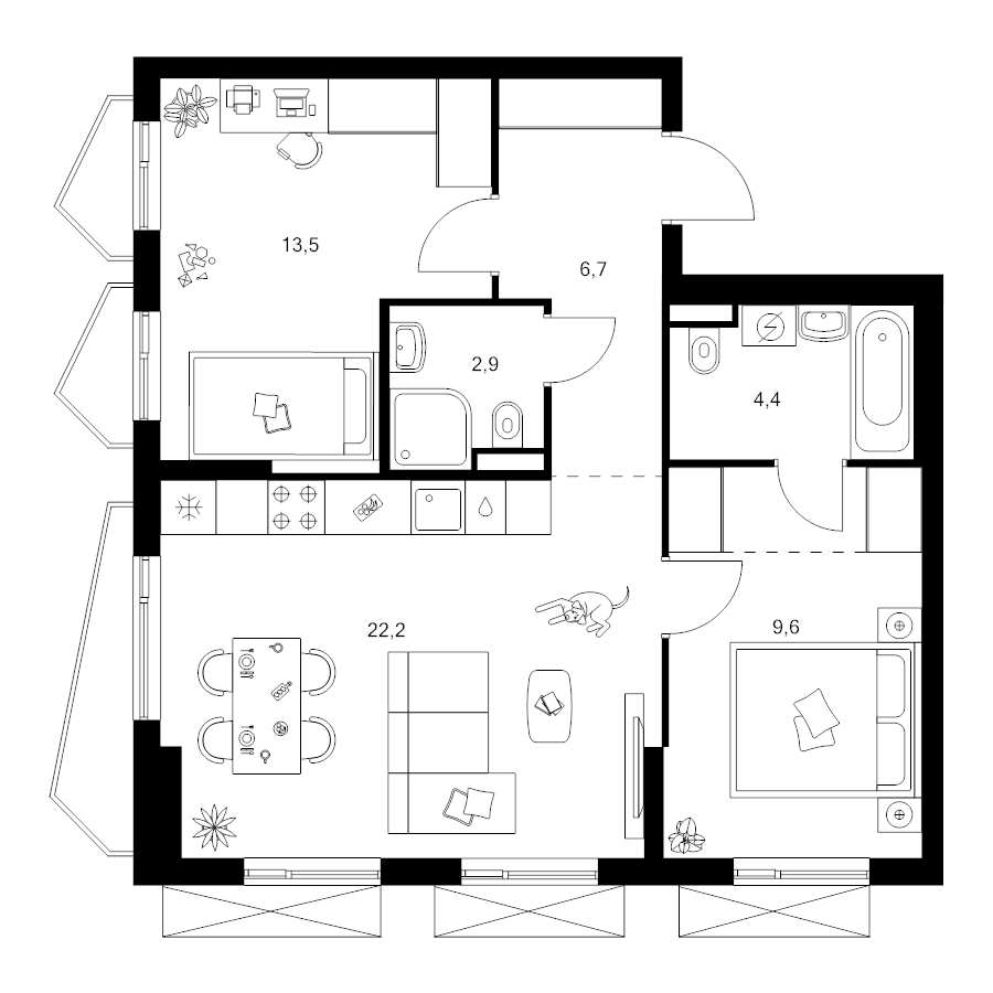 3 ккв (Евро) 62 м²