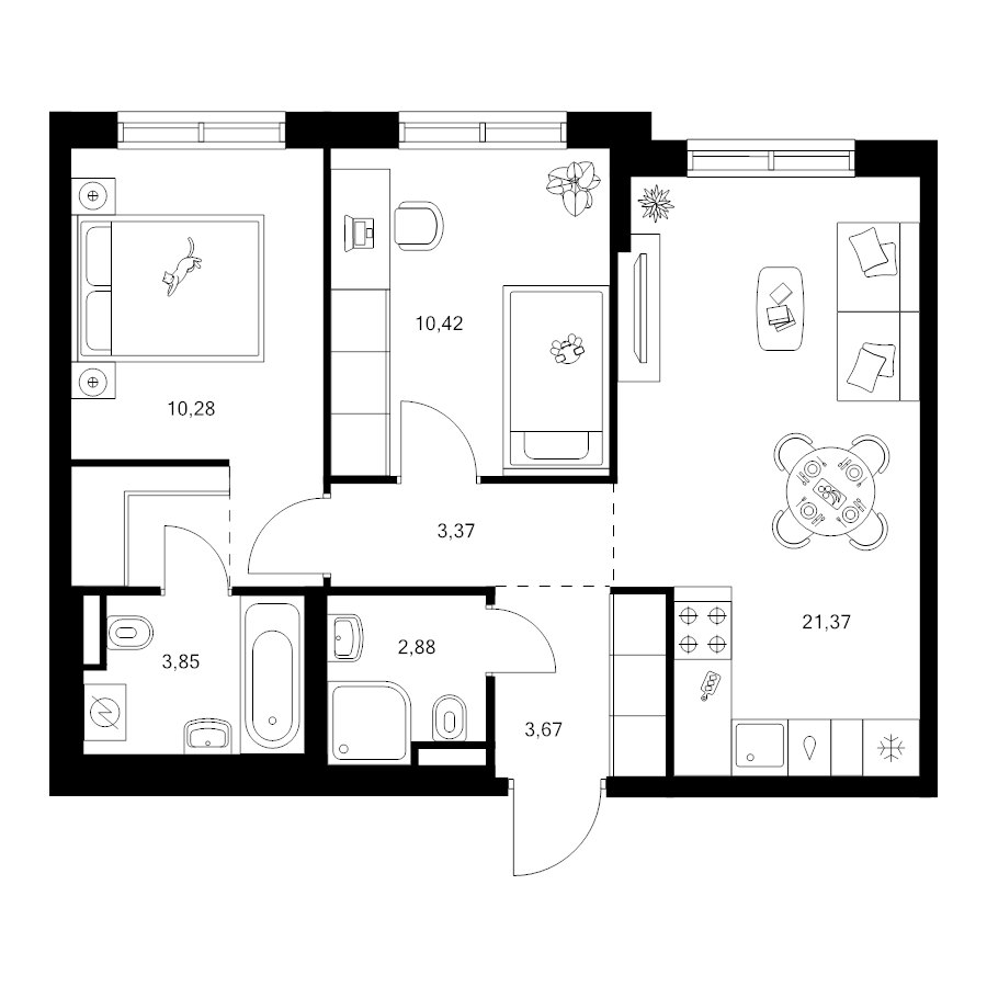 3 ккв (Евро) 56,5 м²