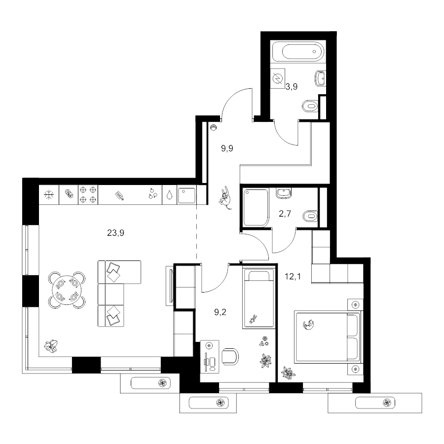 3 ккв (Евро) 61,7 м²