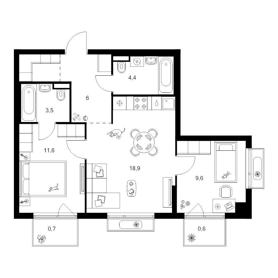 3 ккв (Евро) 57,5 м²