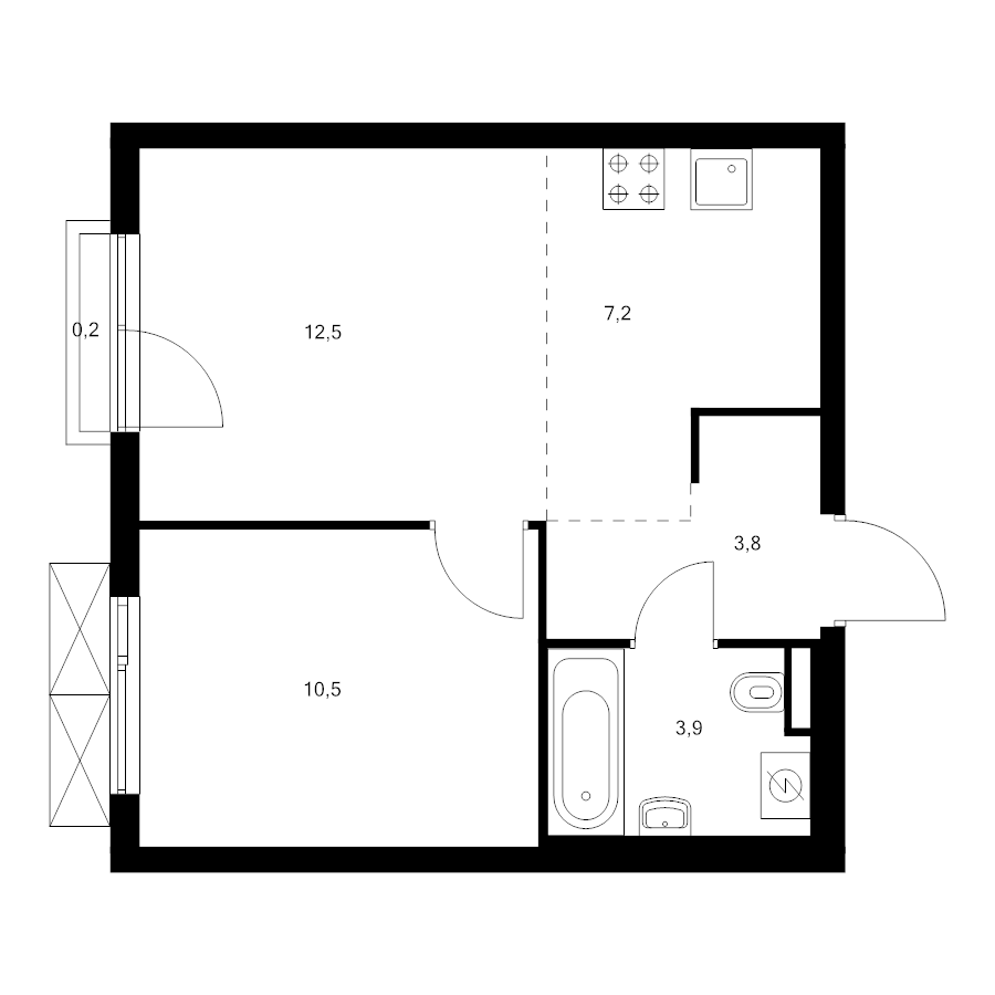 2 ккв (Евро) 38,1 м²