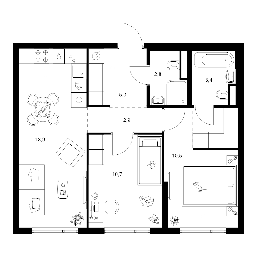 3 ккв (Евро) 57,4 м²