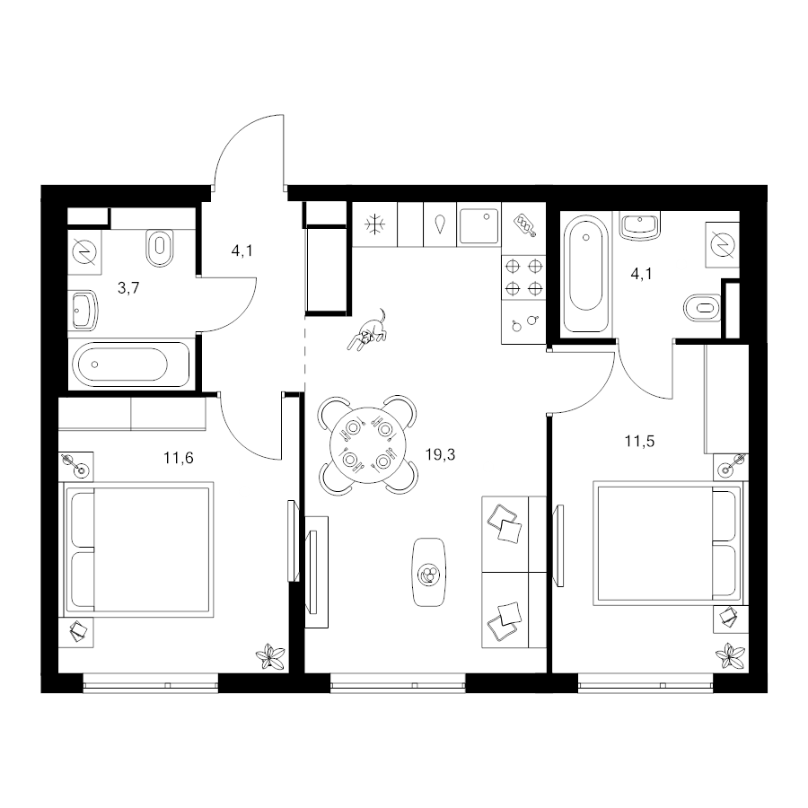 3 ккв (Евро) 54,3 м²