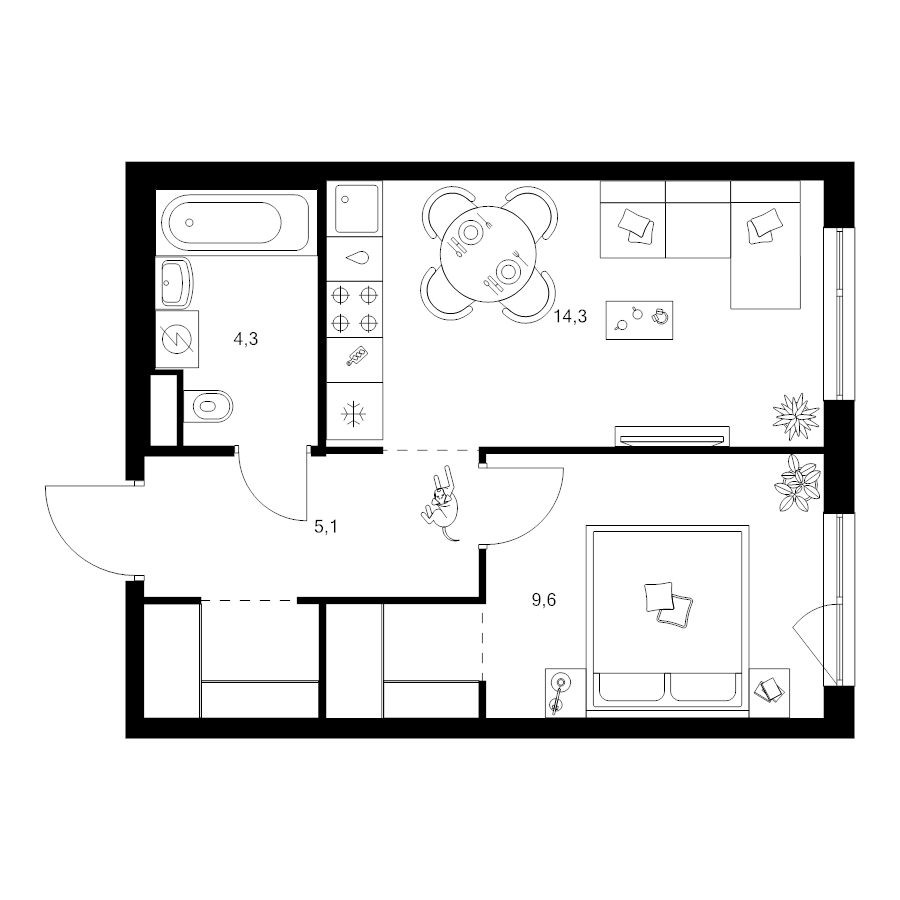 1 ккв 37,4 м²