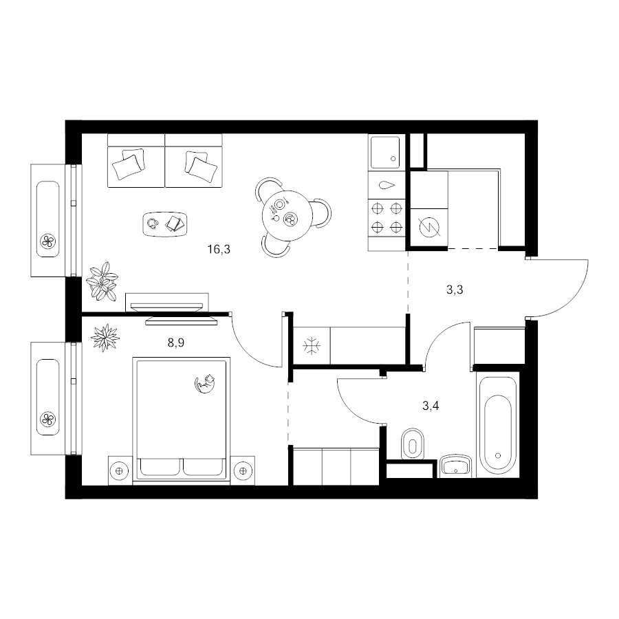 2 ккв (Евро) 37,6 м²