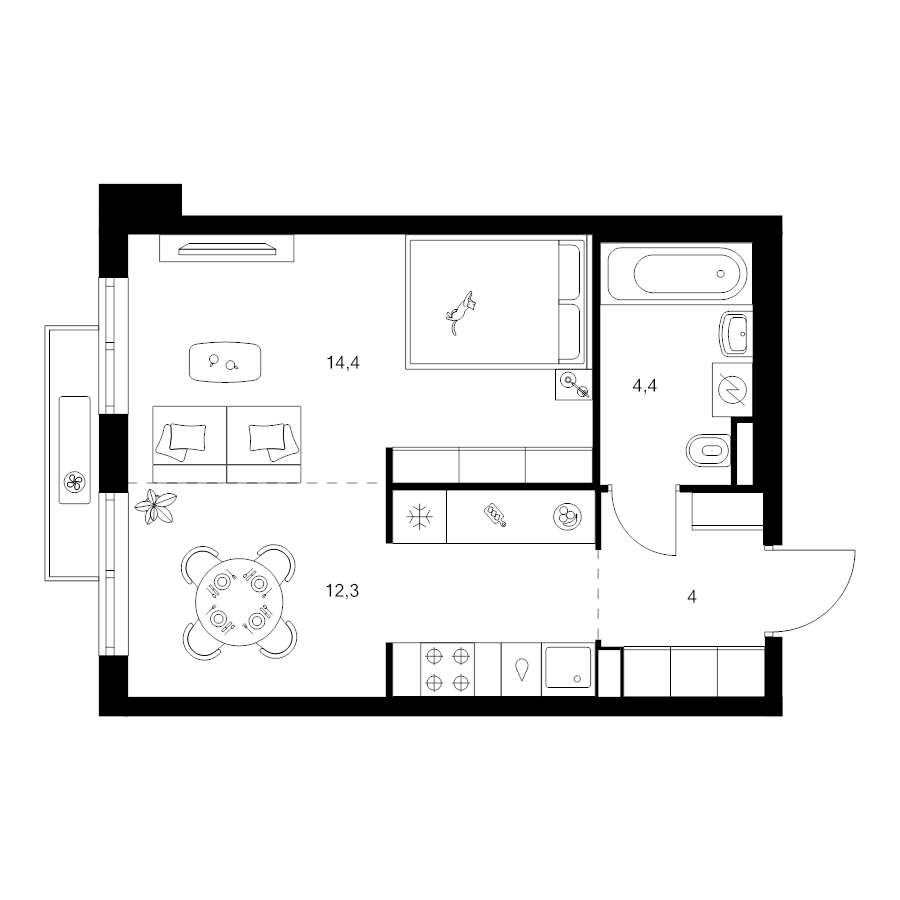 Студия 35,1 м²