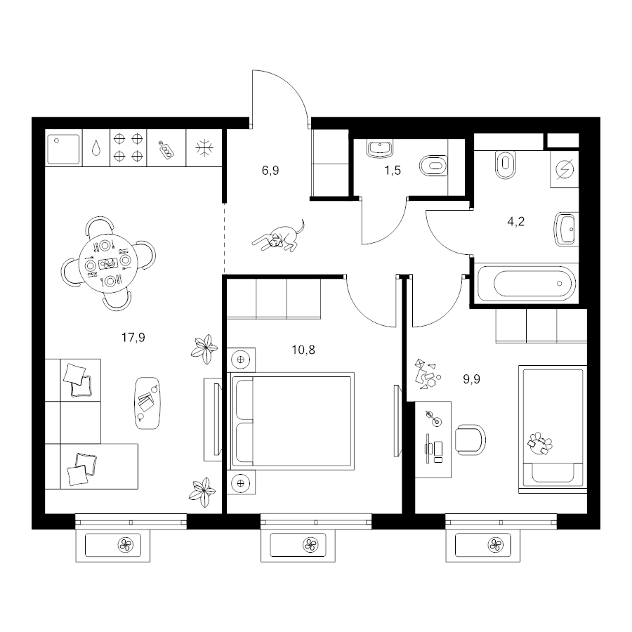 3 ккв (Евро) 51,2 м²