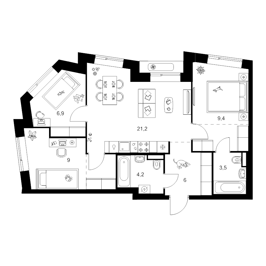4 ккв (Евро) 67,3 м²