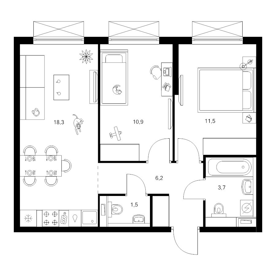 3 ккв (Евро) 52,1 м²