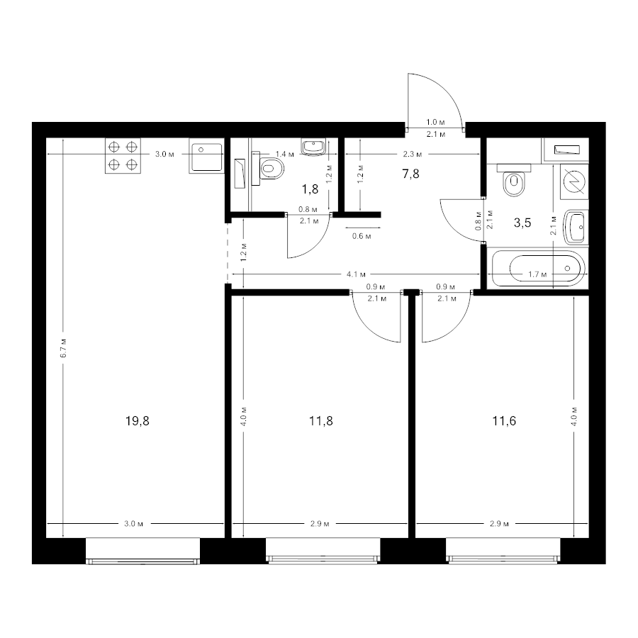 3 ккв (Евро) 56,3 м²
