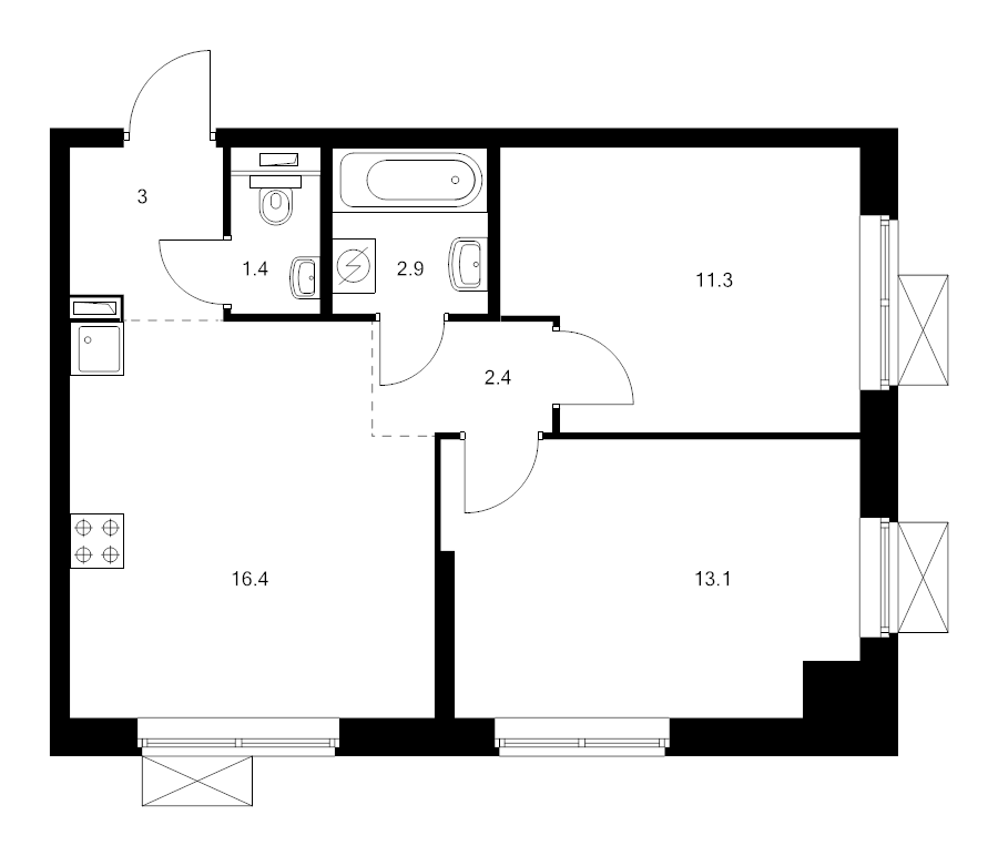 3 ккв (Евро) 49,9 м²