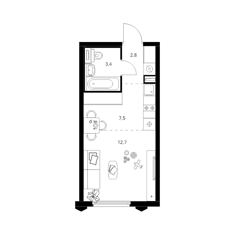 Студия 26,4 м²