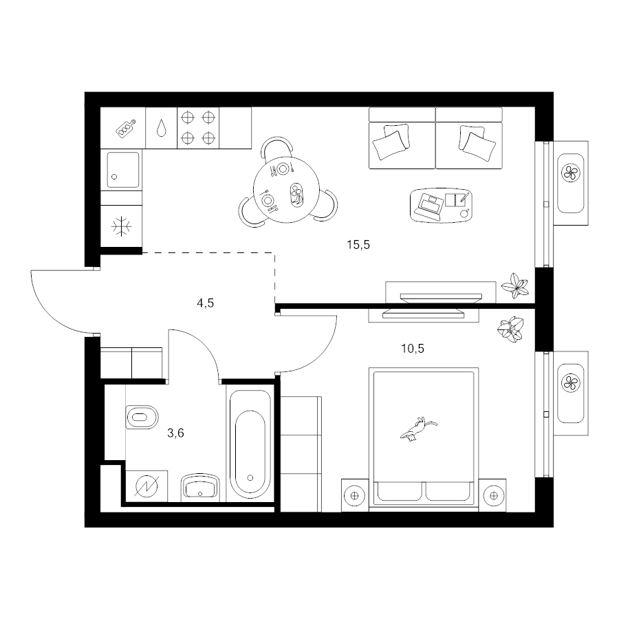 2 ккв (Евро) 34,1 м²