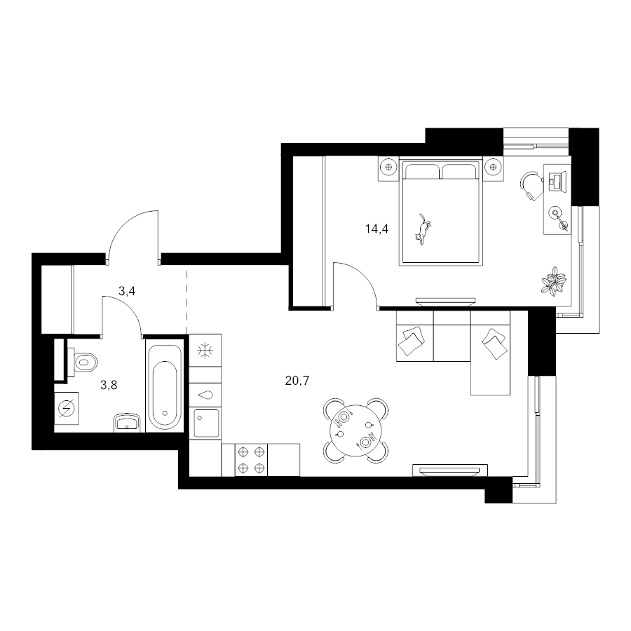 2 ккв (Евро) 42,3 м²