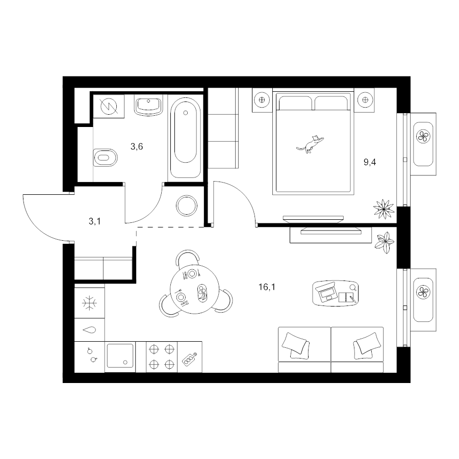 2 ккв (Евро) 32,2 м²