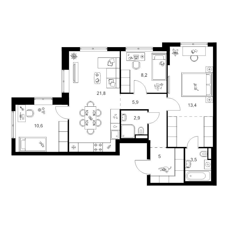 4 ккв (Евро) 77,3 м²