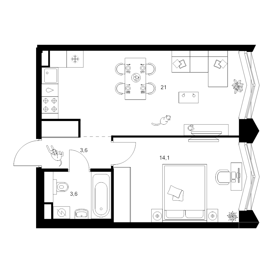 2 ккв (Евро) 42,3 м²