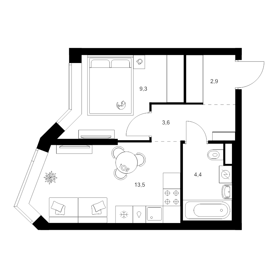 1 ккв 33,7 м²