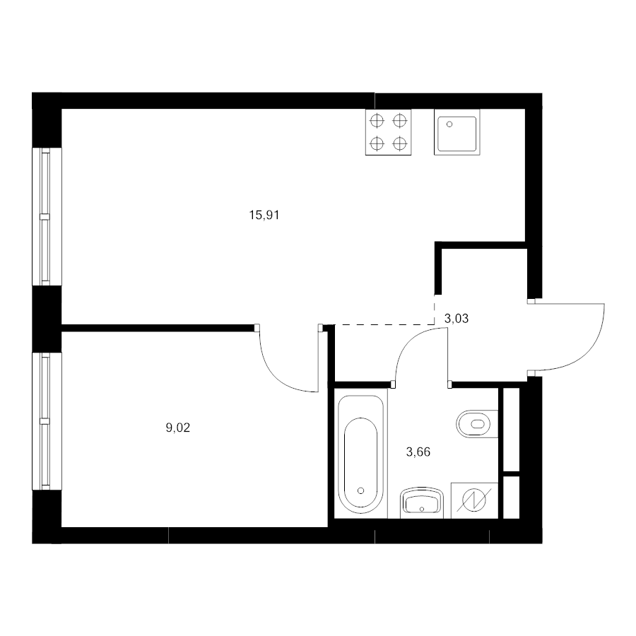 2 ккв (Евро) 31,6 м²
