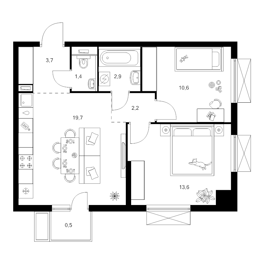 3 ккв (Евро) 54,6 м²