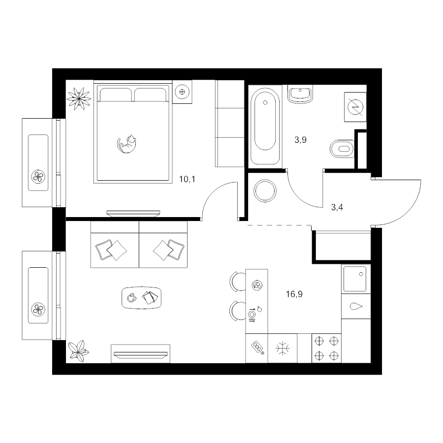 2 ккв (Евро) 34,3 м²