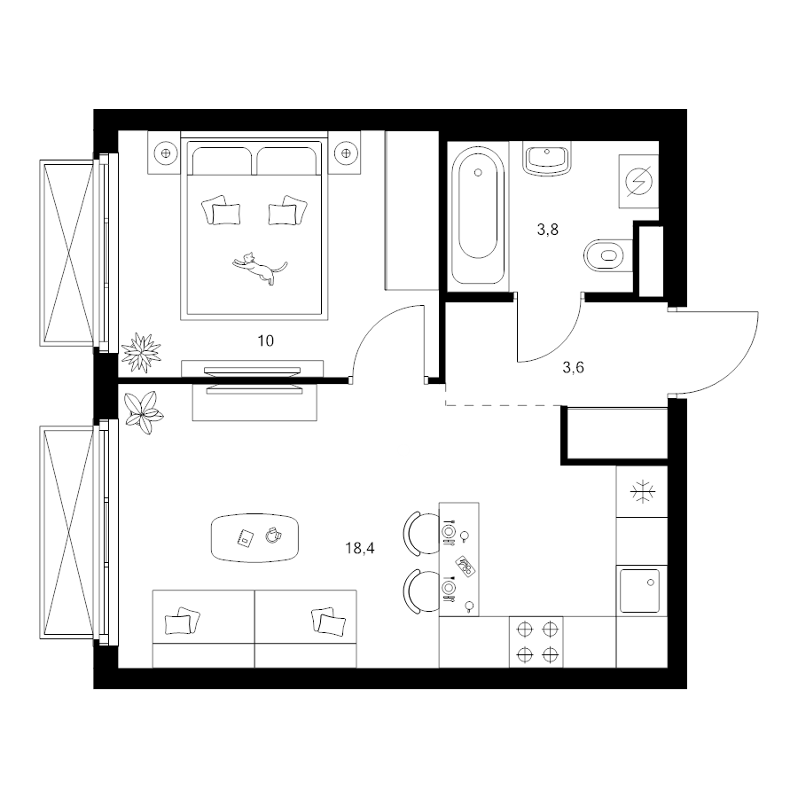 2 ккв (Евро) 35,8 м²