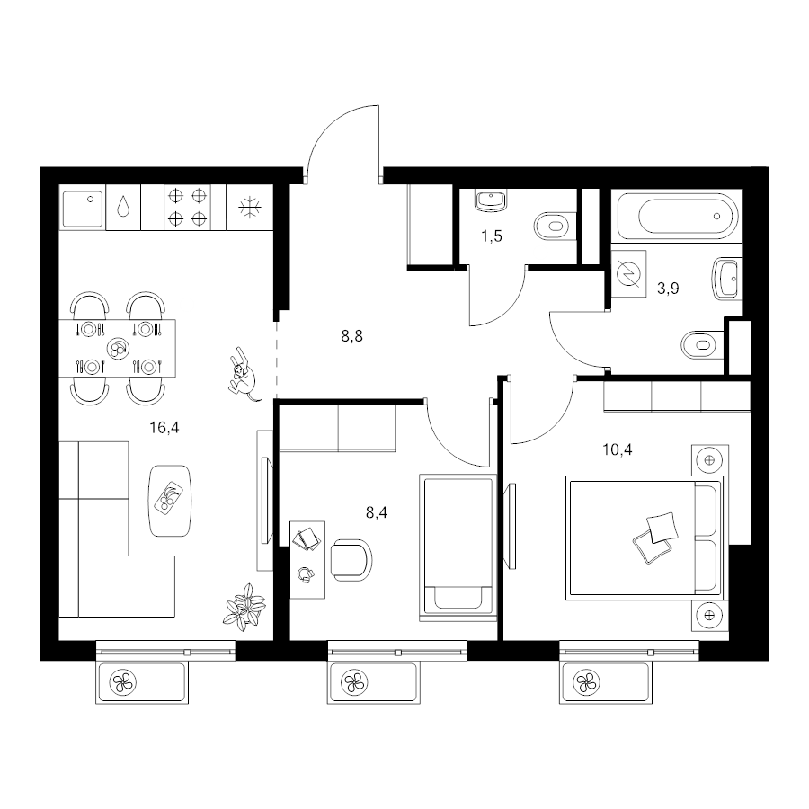 3 ккв (Евро) 49,4 м²
