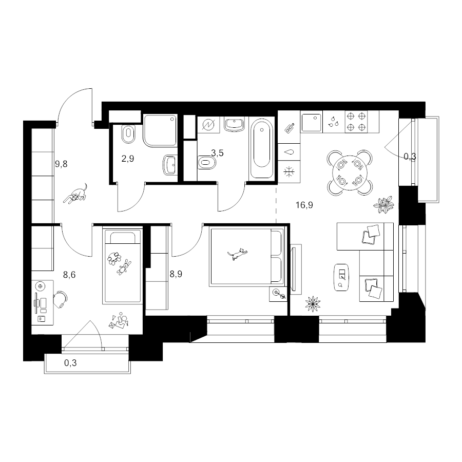 3 ккв (Евро) 51,2 м²