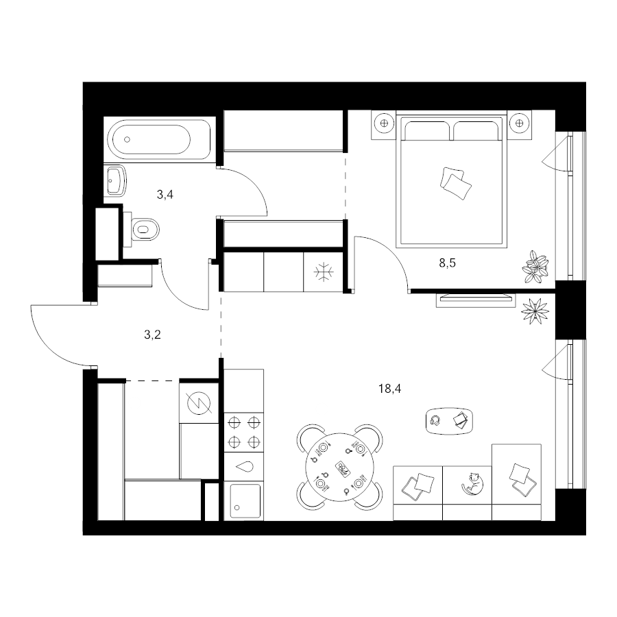 2 ккв (Евро) 40,9 м²