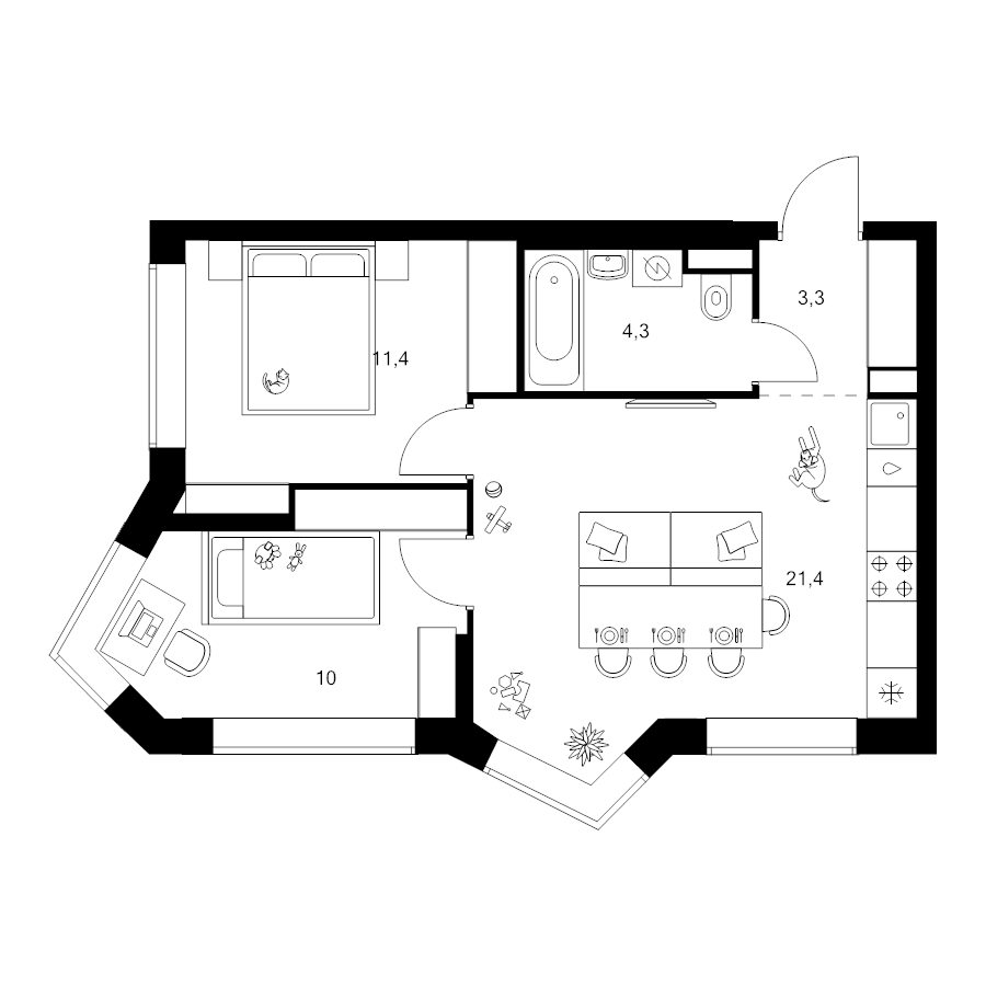 3 ккв (Евро) 50,4 м²