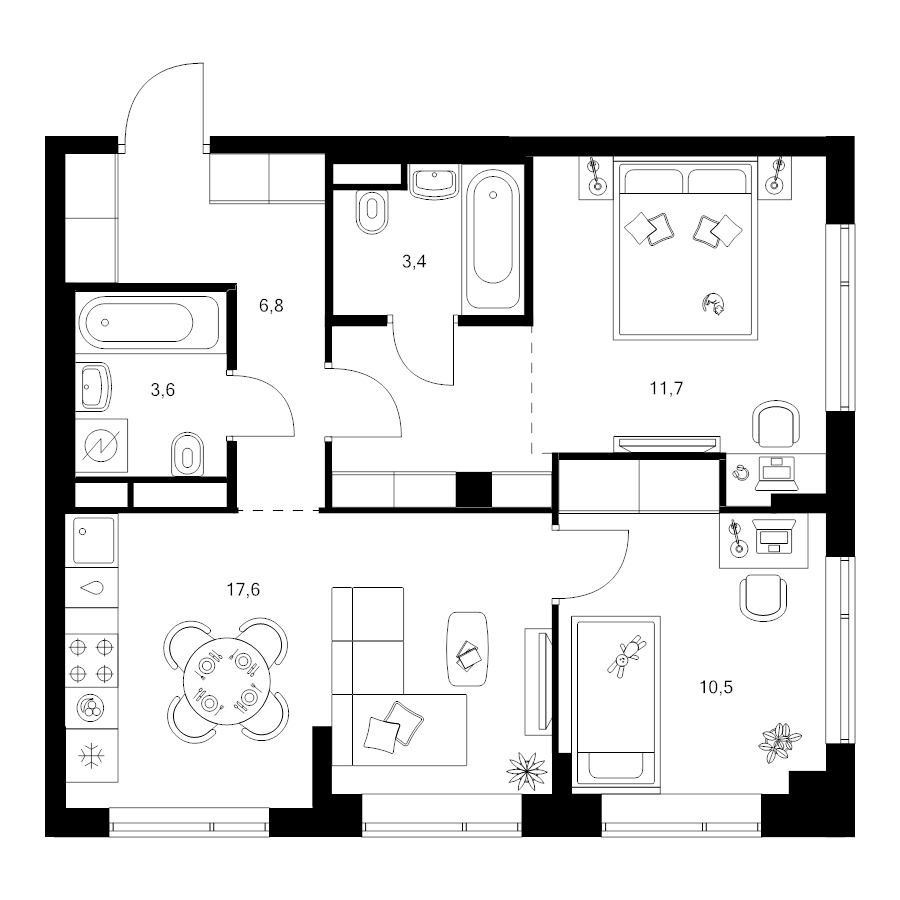 3 ккв (Евро) 58,1 м²