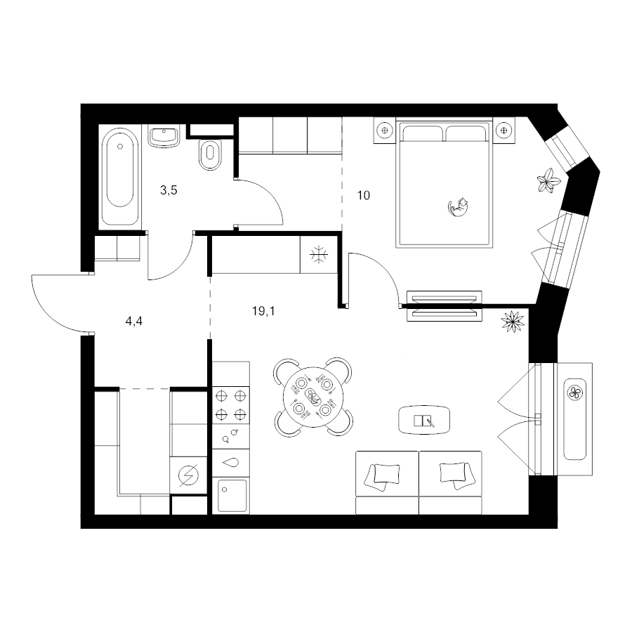 2 ккв (Евро) 43,4 м²