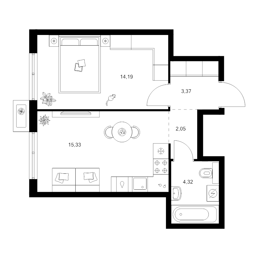2 ккв (Евро) 39,3 м²