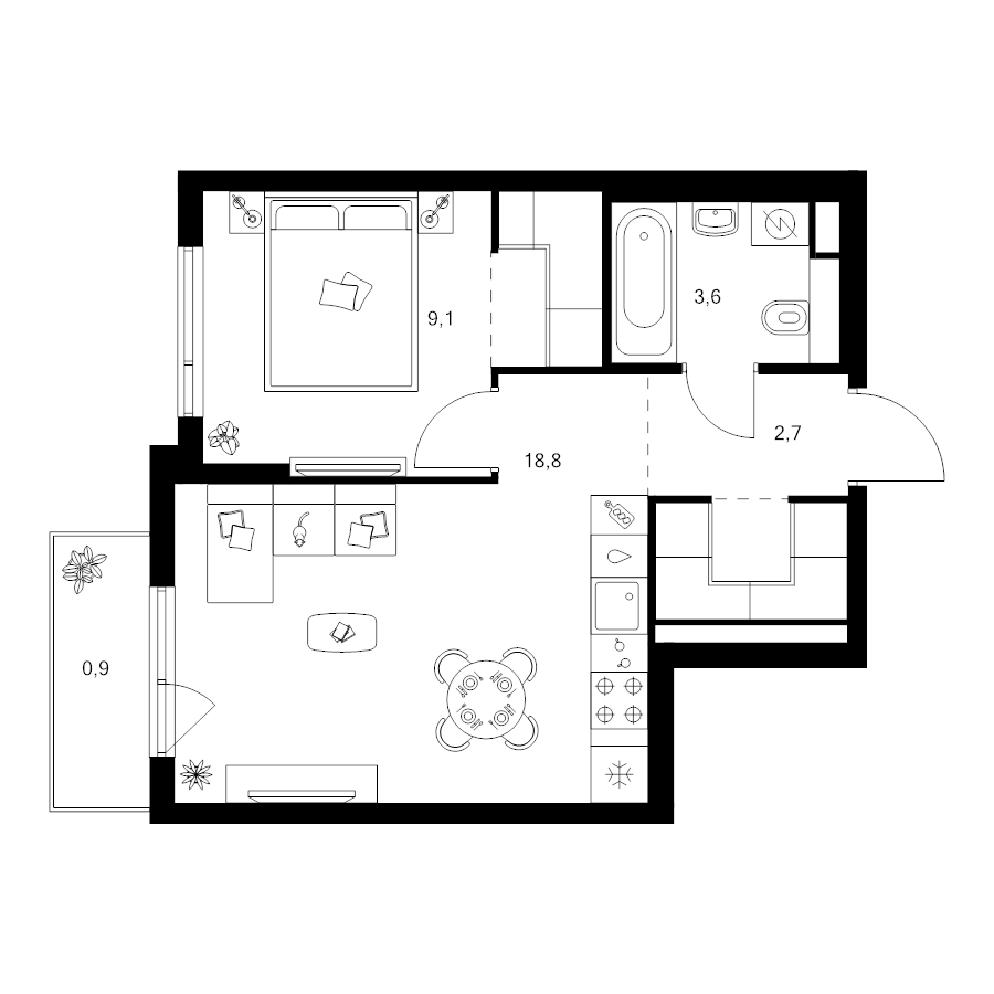 2 ккв (Евро) 39,8 м²