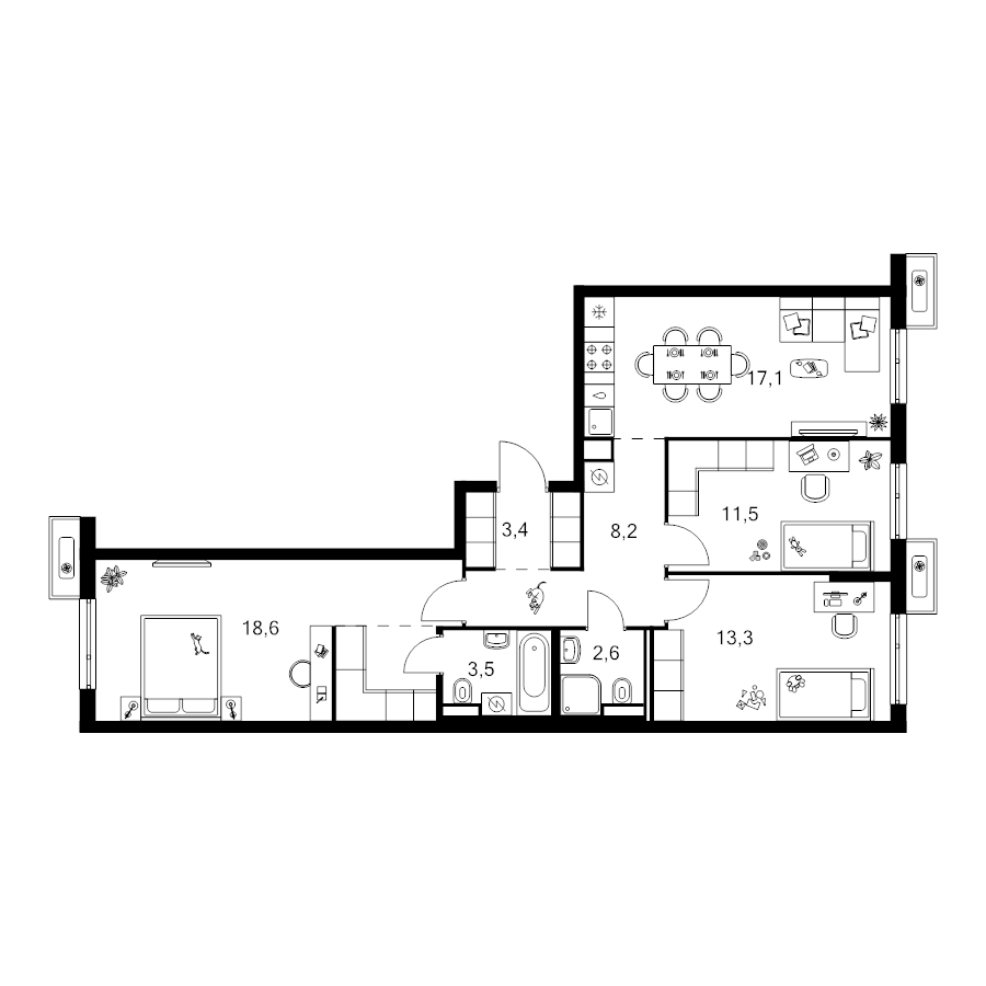 4 ккв (Евро) 82 м²