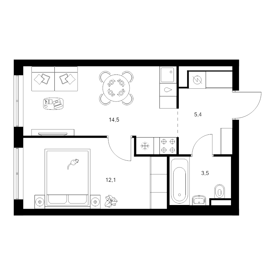 1 ккв 35,5 м²
