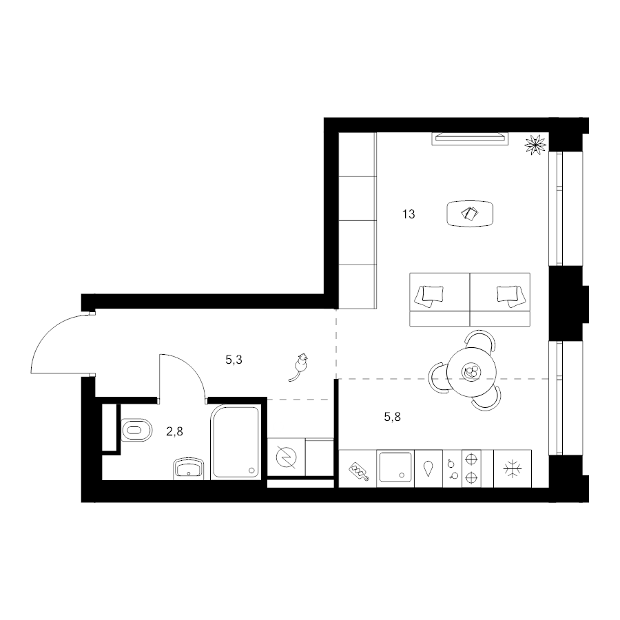 Студия 29,8 м²