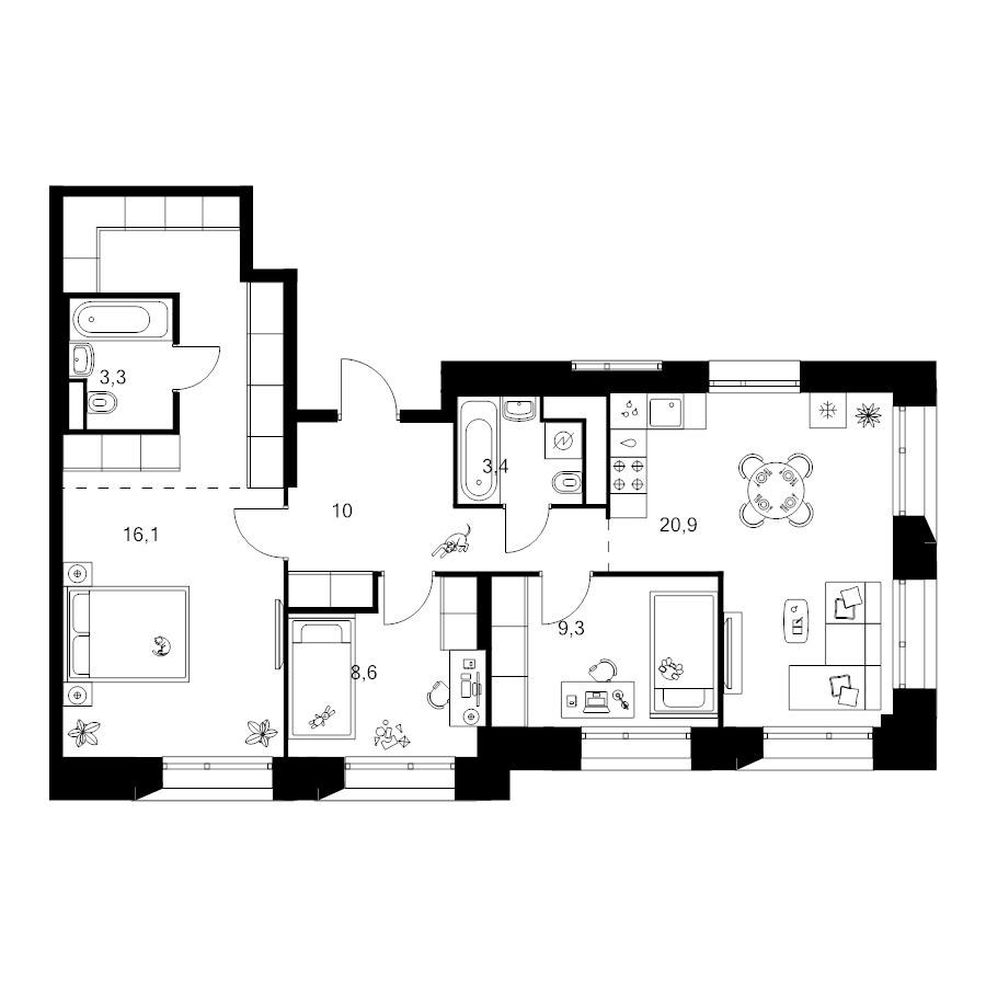 4 ккв (Евро) 83,6 м²