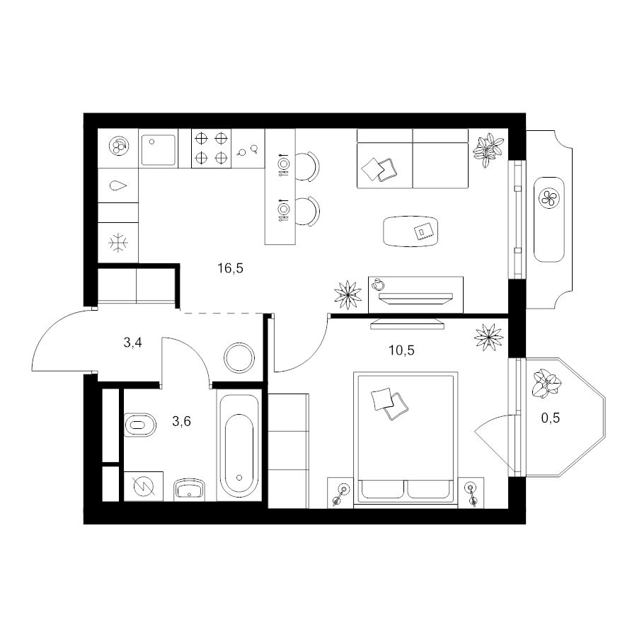 2 ккв (Евро) 34,5 м²