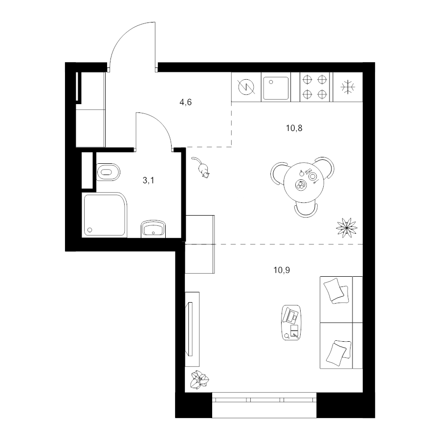 Студия 29,5 м²