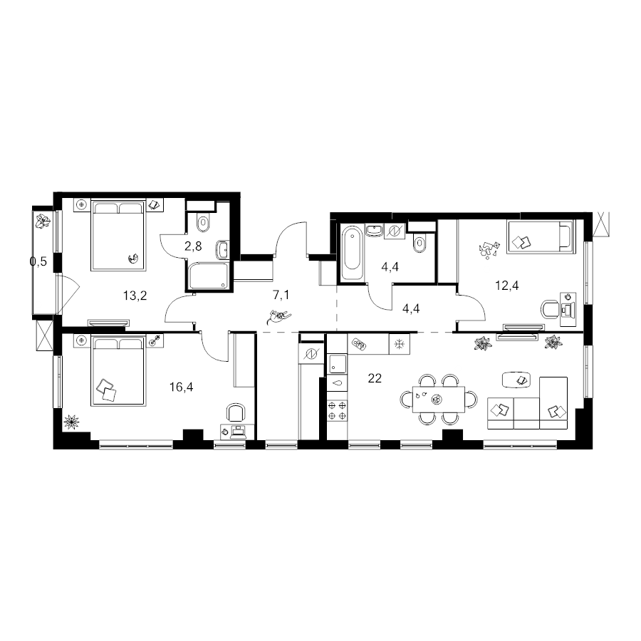 4 ккв (Евро) 88,6 м²