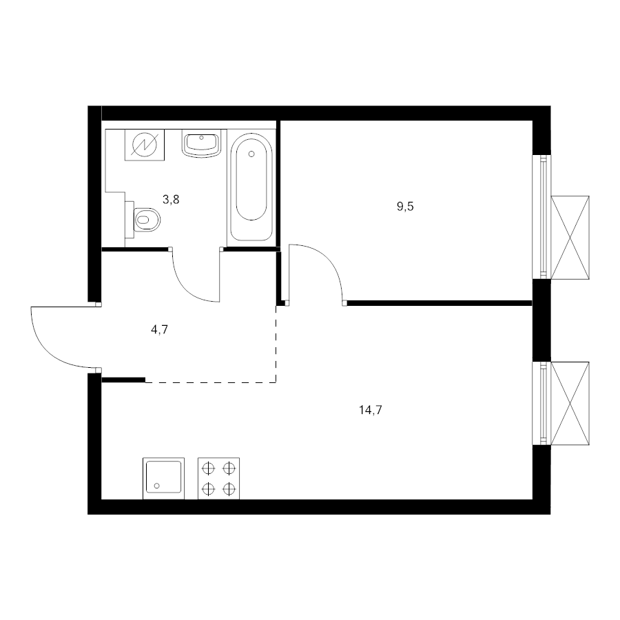 1 ккв 31,8 м²