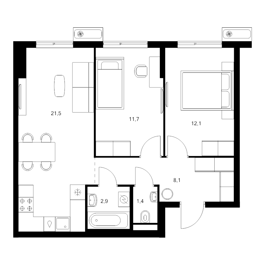 3 ккв (Евро) 57,7 м²