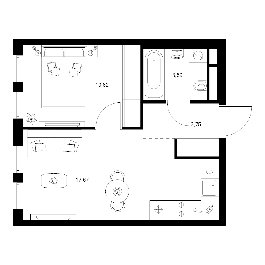 2 ккв (Евро) 35,5 м²