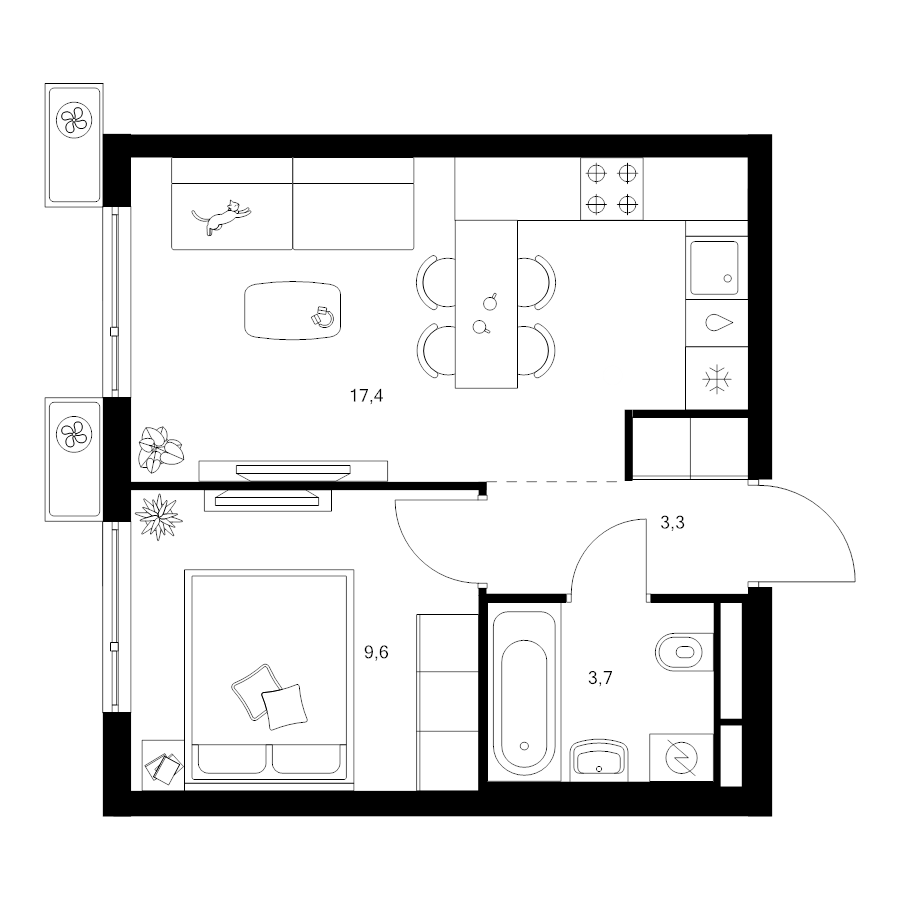 2 ккв (Евро) 34,1 м²
