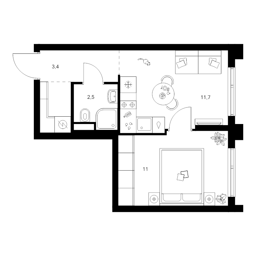 1 ккв 30,8 м²
