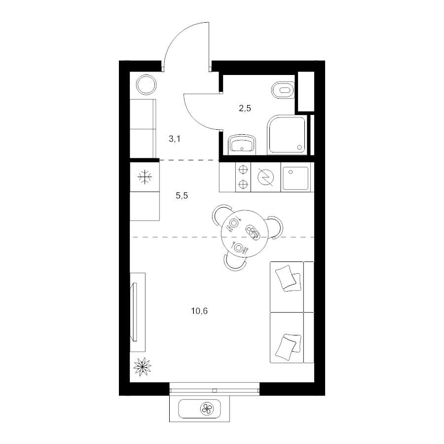 Студия 21,7 м²